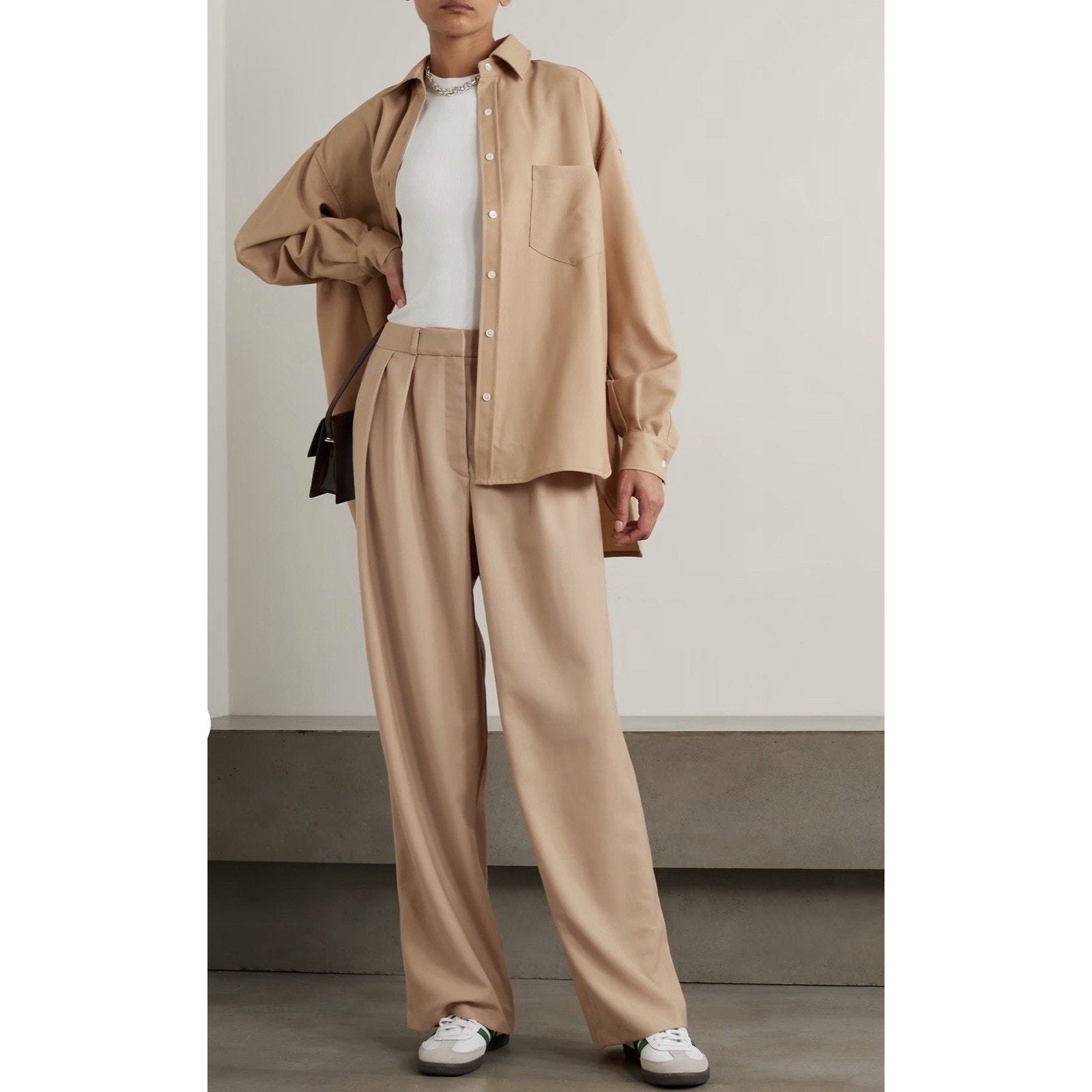 The Frankie Shop Tansy Pleated Twill Pants Women’s - Camel Medium Nwt